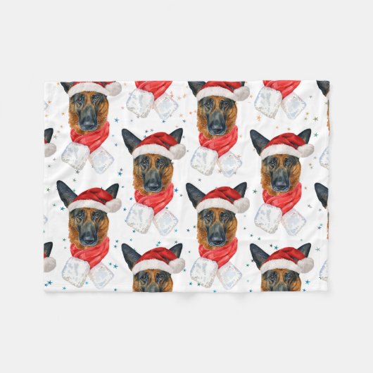 Cute German Shepherd Dog Kerstmis Pattern Fleece Deken (Voorkant (Horizontaal))