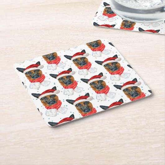 Cute German Shepherd Dog Kerstmis Pattern Kartonnen Onderzetters (Schuin)