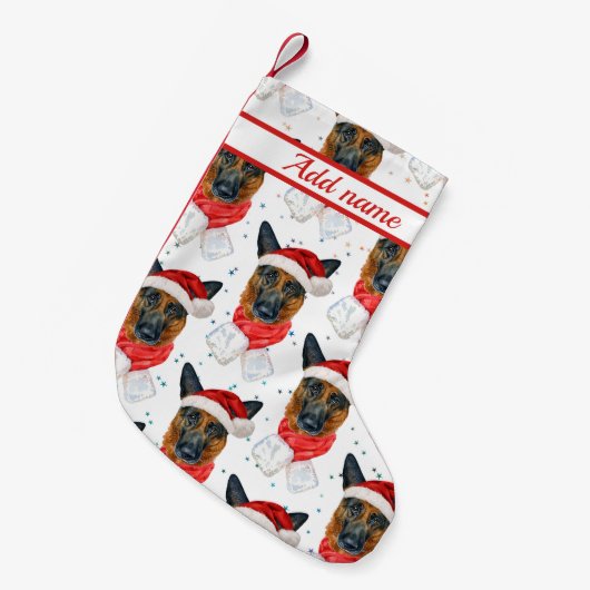Cute German Shepherd Dog Kerstmis Pattern Kleine Kerstsok (Voorkant (Hangend))
