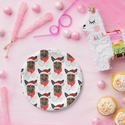 Cute German Shepherd Dog Kerstmis Pattern Papieren Bordje (Feest)