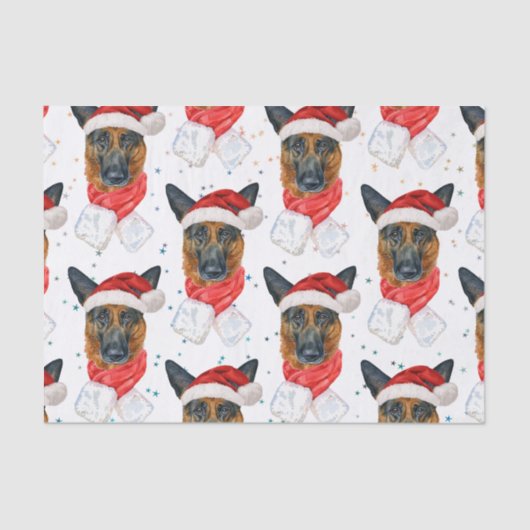 Cute German Shepherd Dog Kerstmis Pattern Tissuepapier (Voorkant)