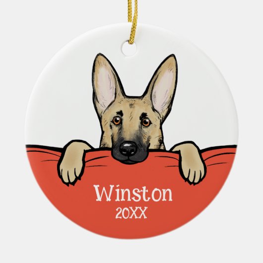 Cute German Shepherd Dog Personalized Keramisch Ornament (Voorkant)