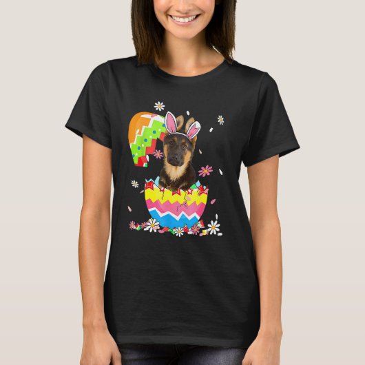 Cute German Shepherd Dog Pet Hunting Egg Bunny Eas T-shirt (Voorkant)