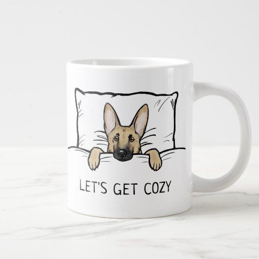 Cute German Shepherd Dog Tucked in Bed Grote Koffiekop (Rechts)