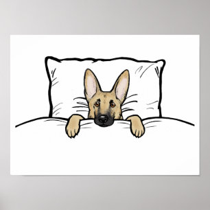 Cute German Shepherd Dog Tucked in Bed Poster