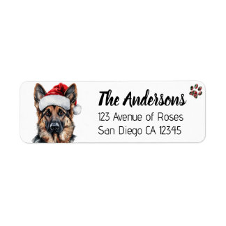 Cute German Shepherd Dog with Santa Hat Etiket