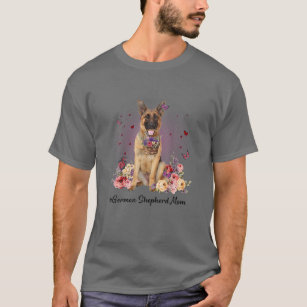 Cute German Shepherd Ma Flower Happy Moederdag T-shirt