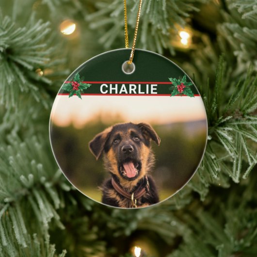 Cute German Shepherd Name and Photo Kerstmis Keramisch Ornament (Boom)
