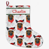 Cute German Shepherd Pattern Dog's Name Grote Kerstsok (Voorkant)