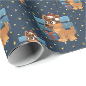 Cute German Shepherd puppy Cartoon Starry night Cadeaupapier (Rol Hoek)