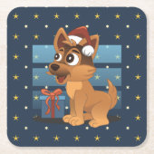 Cute German Shepherd puppy Cartoon Starry night Kartonnen Onderzetters (Voorkant)