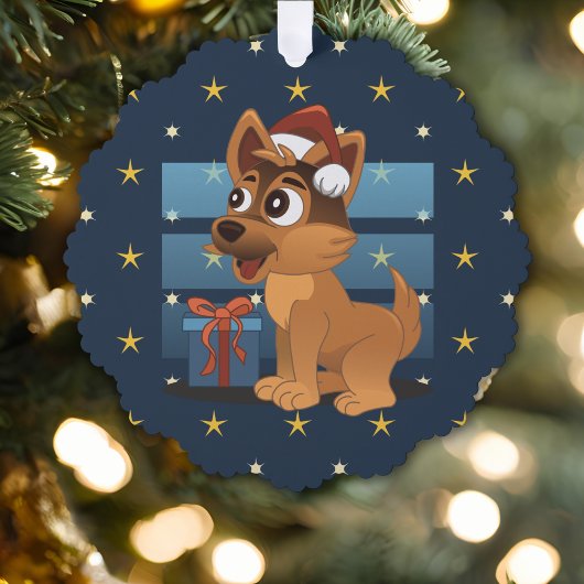 Cute German Shepherd puppy Cartoon Starry night Ornament Kaart