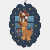 Cute German Shepherd puppy Cartoon Starry night Ornament Kaart (Links)