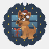 Cute German Shepherd puppy Cartoon Starry night Ornament Kaart (Achterkant)