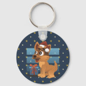 Cute German Shepherd puppy Cartoon Starry night Sleutelhanger (Voorkant)