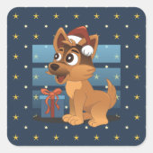 Cute German Shepherd puppy Cartoon Starry night Vierkante Sticker (Voorkant)