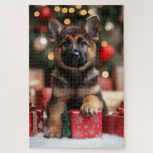 Cute German Shepherd Puppy Dog Kerstmis Legpuzzel (Verticaal)