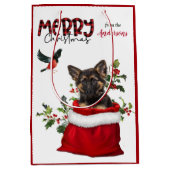 Cute German Shepherd Puppy Dog Kerstmis Medium Cadeauzakje (Voorkant)