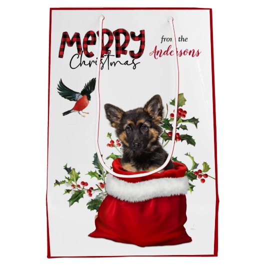 Cute German Shepherd Puppy Dog Kerstmis Medium Cadeauzakje (Achterkant)