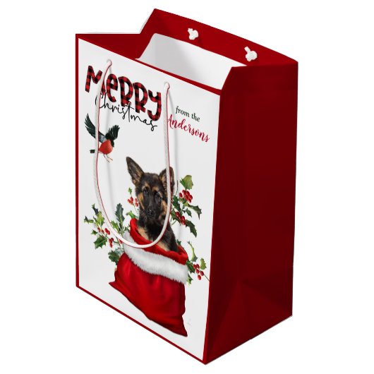 Cute German Shepherd Puppy Dog Kerstmis Medium Cadeauzakje (Achterkant Gekanteld)