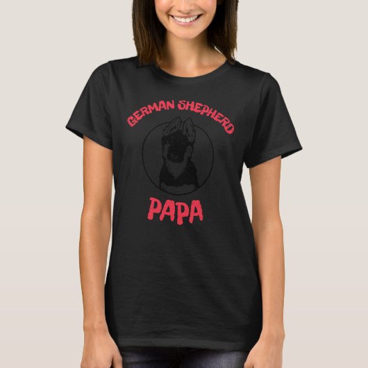 Cute German Shepherd Puppy Papa Red T-shirt (Voorkant)