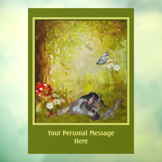 Cute German Shepherd Puppy Personalized   Raamsticker (Vel 3)