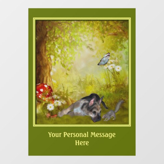 Cute German Shepherd Puppy Personalized   Raamsticker (Vel)