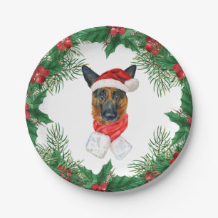 Cute German Shepherd Waterverf Kerstmis Papieren Bordje