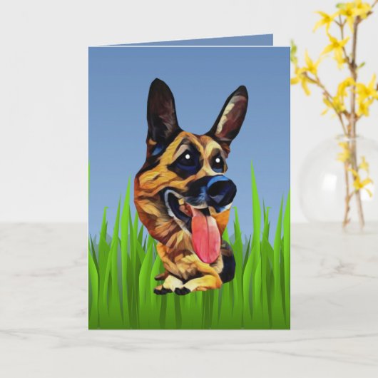 Cute German Shepherd Wenskaart Kaart (Gele Bloem)