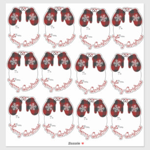 Cute geruite wanten cadeaukaartjes sticker