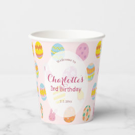 Cute Geschilderd Eierpatroon Roze Kinderverjaardag Papieren Bekers