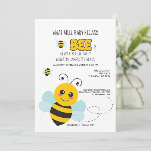 Cute Geslacht Reveal Wat Wordt Baby Bee Baby Showe Kaart (Staand voorkant)