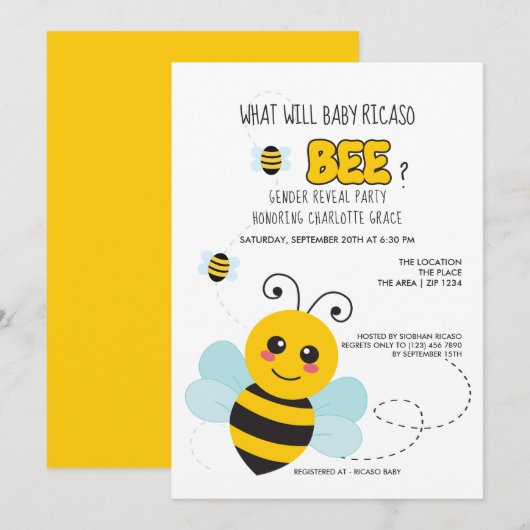 Cute Geslacht Reveal Wat Wordt Baby Bee Baby Showe Kaart (Voorkant / Achterkant)