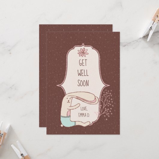 Cute Get Well Bunny Kaart (Voorkant / Achterkant in situ)