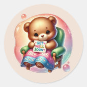 Cute get well soon bear ronde sticker (Voorkant)