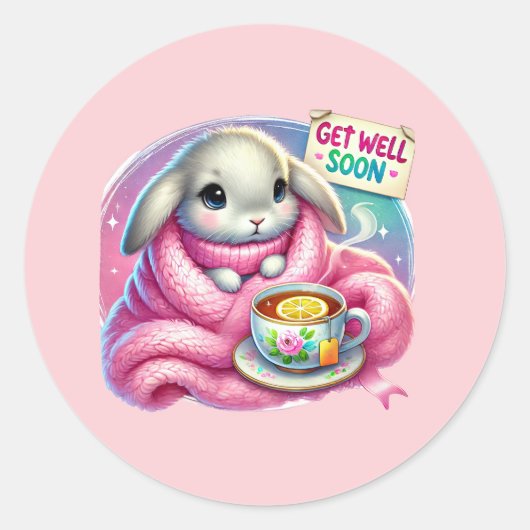 Cute get well soon bunny  ronde sticker (Voorkant)