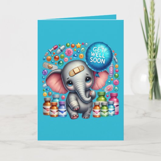 Cute get well soon elephant add message  kaart (Voorkant)
