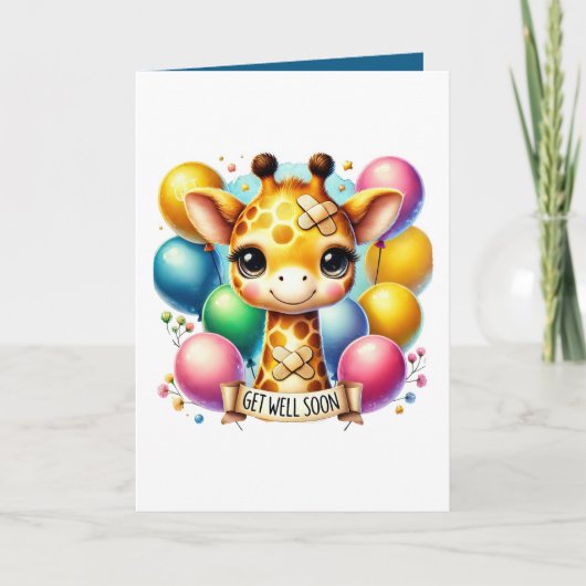 Cute get well soon giraffe add message kaart (Voorkant)