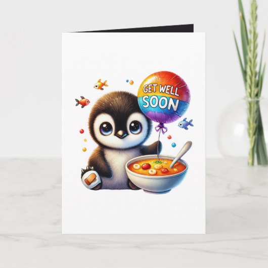 Cute get well soon penguin add message  kaart (Voorkant)