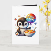 Cute get well soon penguin add message  kaart (Gele Bloem)