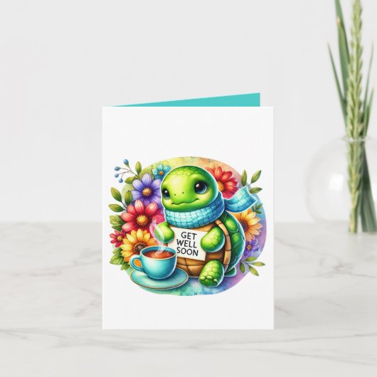 Cute get well soon turtle add message  kaart (Voorkant)