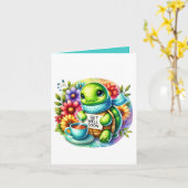 Cute get well soon turtle add message  kaart (Gele Bloem)