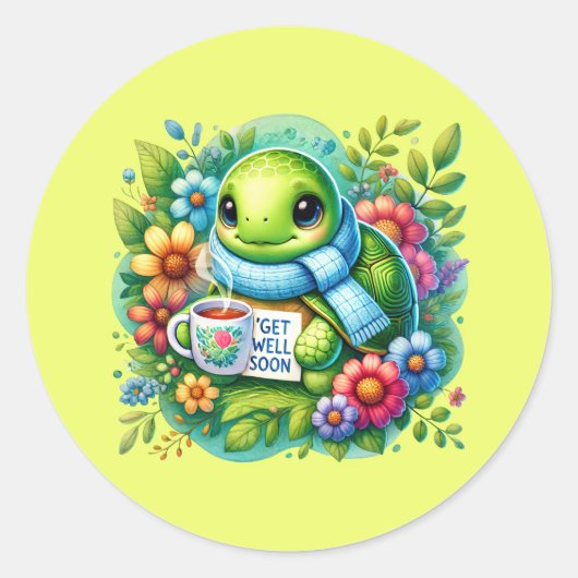 Cute get well soon turtle ronde sticker (Voorkant)