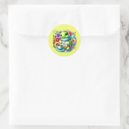 Cute get well soon turtle ronde sticker (Tas)