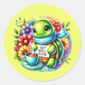 Cute get well soon turtle ronde sticker (Voorkant)