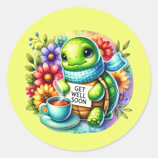 Cute get well soon turtle ronde sticker (Voorkant)