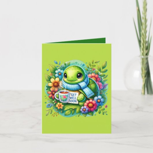 Cute get well turtle add message kaart (Voorkant)