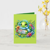 Cute get well turtle add message kaart (Gele Bloem)
