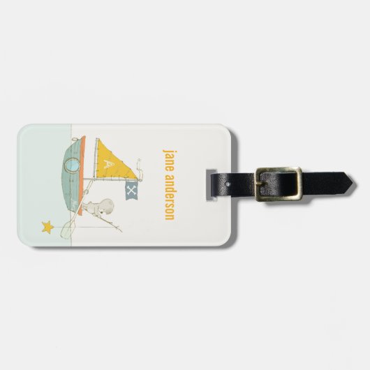 Cute Gevist Beer Star Sailboat Kinder Monogram Bagagelabel (Voorkant horizontaal)