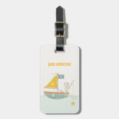 Cute Gevist Beer Star Sailboat Kinder Monogram Bagagelabel (Voorkant verticaal)